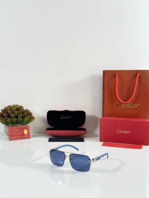 First Copy Cartier 694 Silver Blue Sunglasses