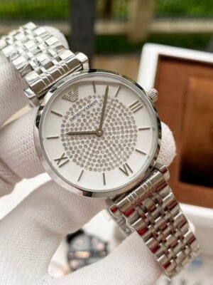 First Copy Emporio Armani Silver White Dial Watch For Women