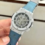 First Copy Hublot Big Bang Skeleton Chronograph Automatic Watch With Blue Leather Strap And Premium Finish