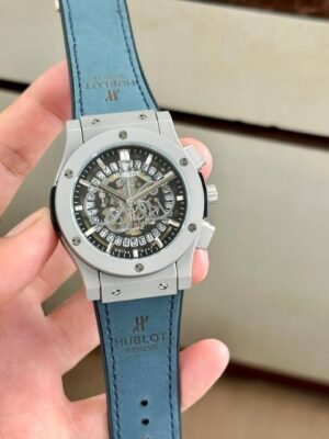 First Copy Hublot Big Bang Skeleton Chronograph Automatic Watch With Blue Leather Strap And Premium Finish