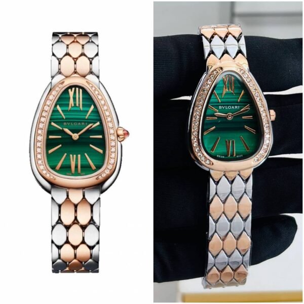 First Copy Bvlgari Serpenti Two Tone Green Dial Watch For Women
