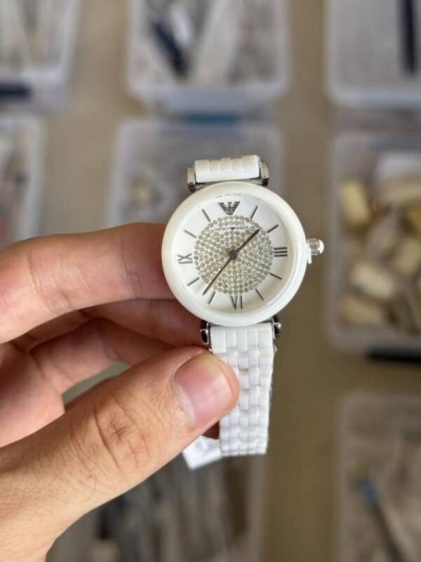 First Copy Emporio Armani White Diamond Dial Watch For Women