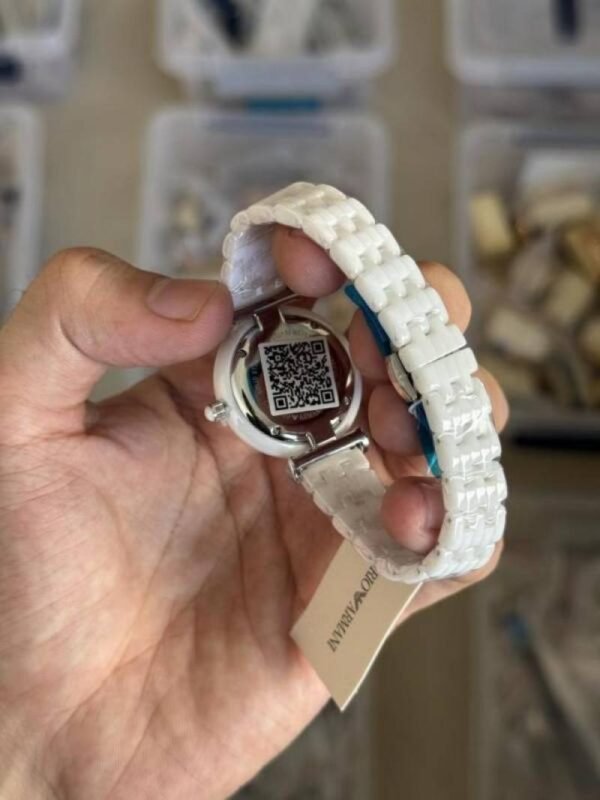 First Copy Emporio Armani White Diamond Dial Watch For Women