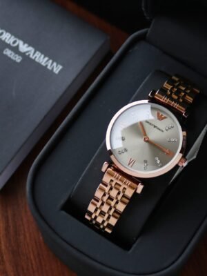 First Copy Emporio Armani Rose Gold White Dial Watch For Women