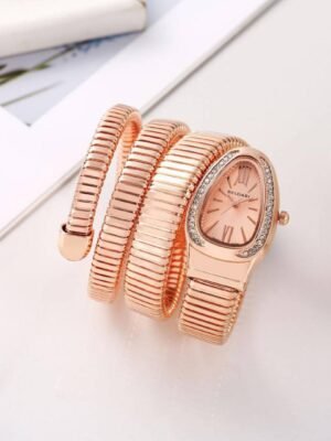 First Copy Bvlgari Serpenti Rose Gold Diamond Bezel Watch For Women