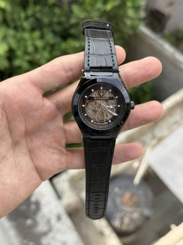 First Copy Luxury Black Skeleton Dial Automatic Watch With Rubber Strap And Premium Finish