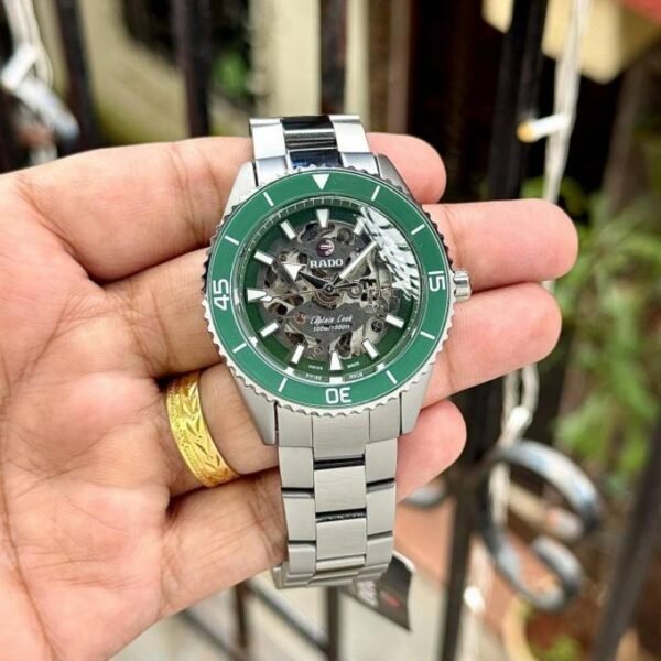 First Copy Rado Captain Cook Green Skeleton Dial Automatic Stainless Steel Watch With Premium Finish