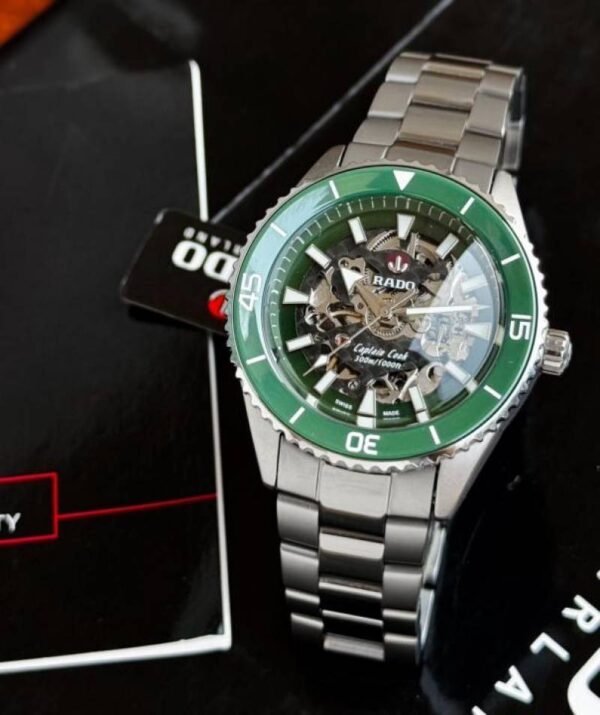 First Copy Rado Captain Cook Green Skeleton Dial Automatic Stainless Steel Watch With Premium Finish