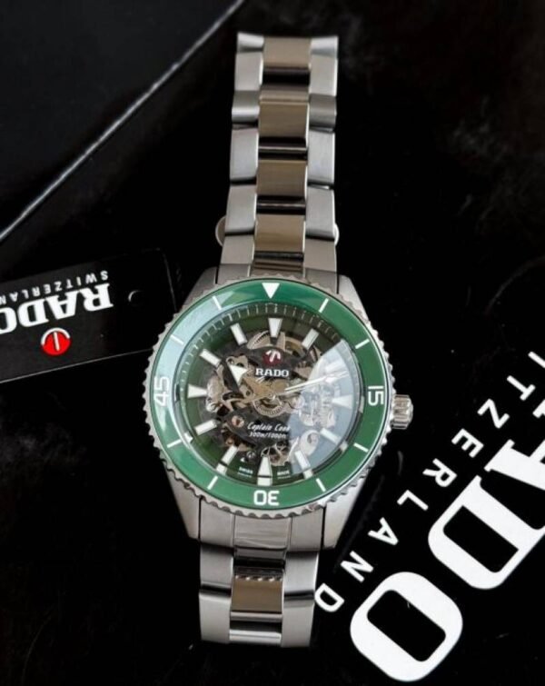First Copy Rado Captain Cook Green Skeleton Dial Automatic Stainless Steel Watch With Premium Finish