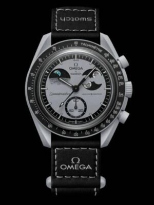 First Copy Omega Speedmaster Moonphase Chronograph Automatic Watch With Black Leather Strap And Premium Finish