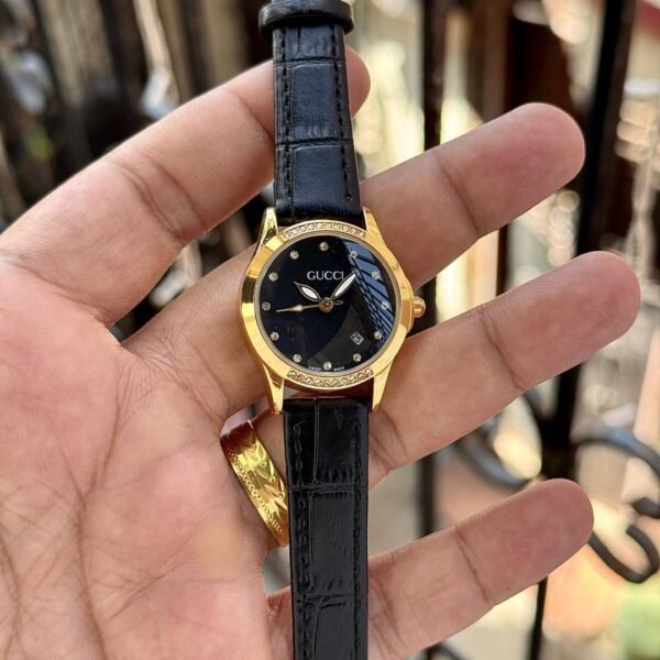First Copy Gucci Leather Black Watch For Women