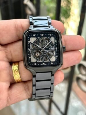 First Copy Rado Square Skeleton Dial Automatic Stainless Steel Watch With Premium Finish