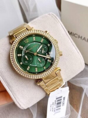 First Copy Michael Kors Parker Gold Green Watch For Women
