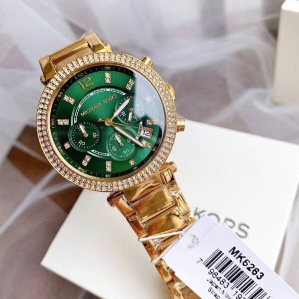First Copy Michael Kors Parker Gold Green Watch For Women