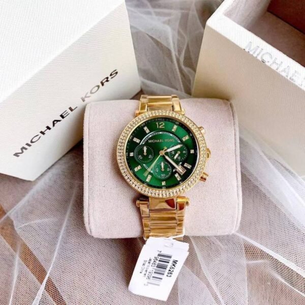 First Copy Michael Kors Parker Gold Green Watch For Women