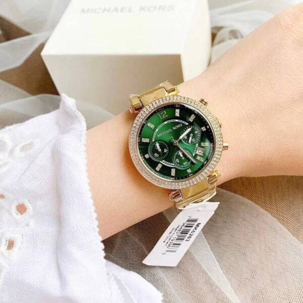 First Copy Michael Kors Parker Gold Green Watch For Women