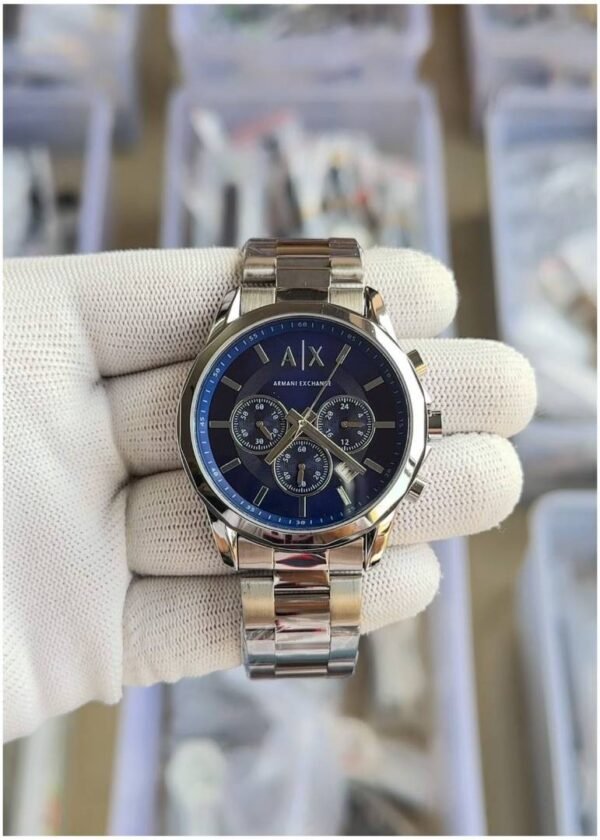 First Copy Luxury Blue Dial Stainless Steel Chronograph Watch With Premium Finish