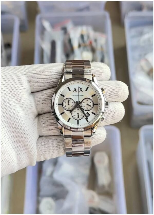 First Copy Luxury Stainless Steel White Dial Chronograph Watch With Premium Finish