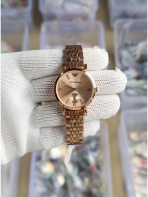 First Copy Emporio Armani Rose Gold Minimal Dial Watch For Women