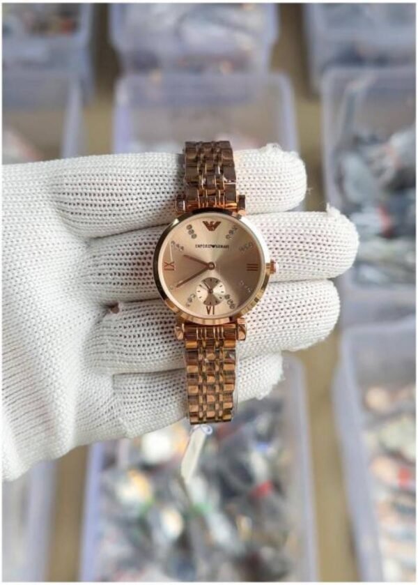 First Copy Emporio Armani Rose Gold Minimal Dial Watch For Women