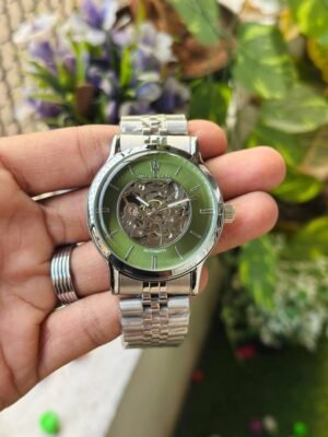 First Copy Luxury Green Skeleton Dial Automatic Stainless Steel Watch With Premium Finish