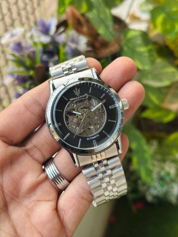 First Copy Luxury Black Skeleton Dial Automatic Stainless Steel Watch With Premium Finish