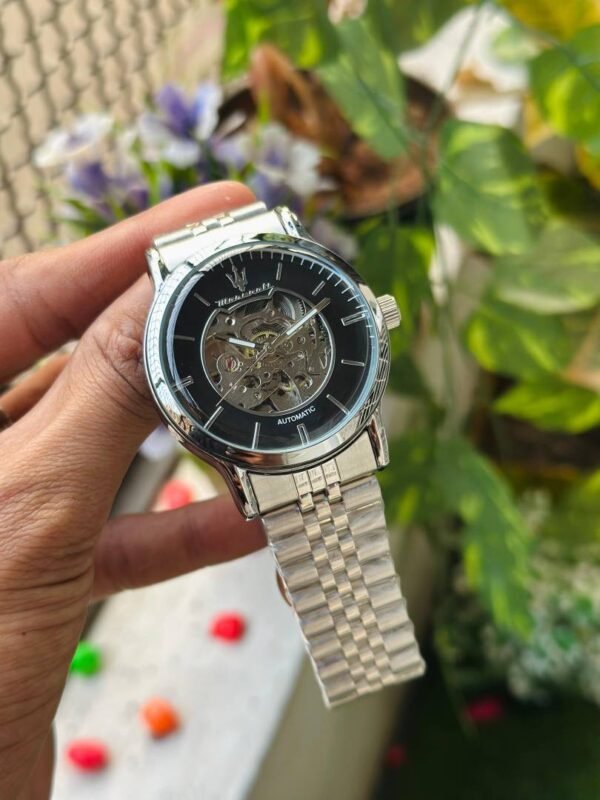 First Copy Luxury Black Skeleton Dial Automatic Stainless Steel Watch With Premium Finish