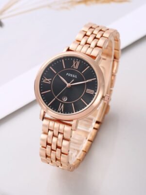 First Copy Fossil Rose Gold Black Dial Women's Analog Watch