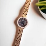 First Copy Fossil Rose Gold Black Dial Crystal Bezel Women’s Analog Watch