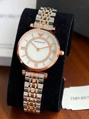 First Copy Emporio Armani Rose Gold White Dial Roman Marker Women’s Analog Watch