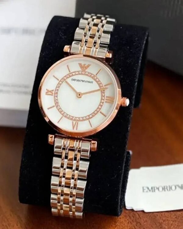 First Copy Emporio Armani Rose Gold White Dial Roman Marker Women’s Analog Watch