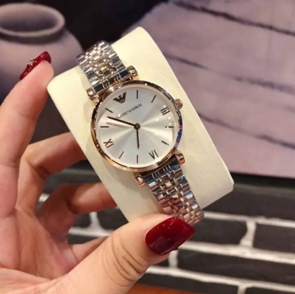 First Copy Emporio Armani Rose Gold White Dial Roman Marker Women’s Analog Watch