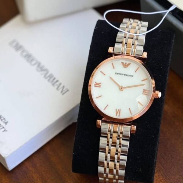First Copy Emporio Armani Rose Gold White Dial Roman Marker Women’s Analog Watch