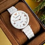 First Copy Emporio Armani White Ceramic White Dial Women’s Analog Watch