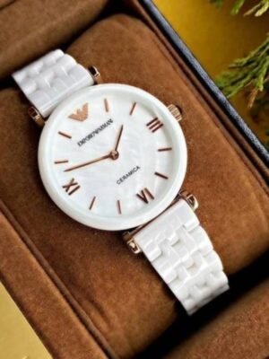First Copy Emporio Armani White Ceramic White Dial Women’s Analog Watch