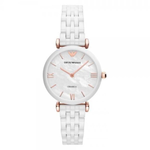First Copy Emporio Armani White Ceramic White Dial Women’s Analog Watch
