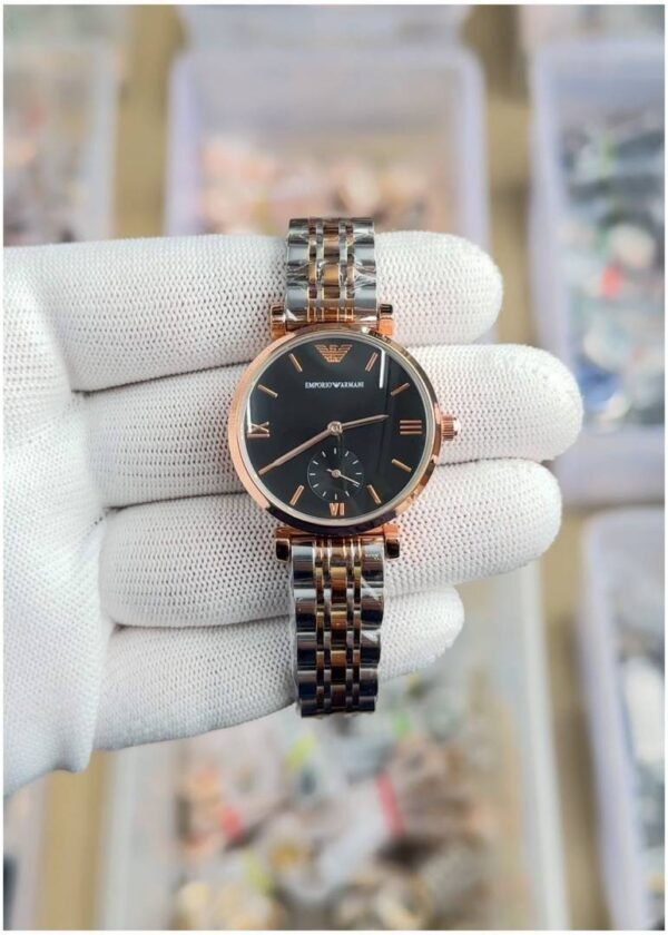 First Copy Emporio Armani Rose Gold Black Dial Women’s Analog Watch