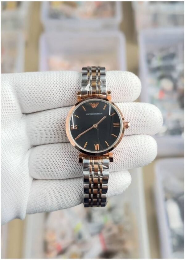 First Copy Emporio Armani Rose Gold Black Dial Women’s Analog Watch
