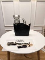 First Copy Karl Lagerfeld Black Structured Designer Tote Bag With Premium Hardware