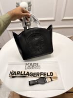 First Copy Karl Lagerfeld Black Structured Designer Tote Bag With Premium Hardware
