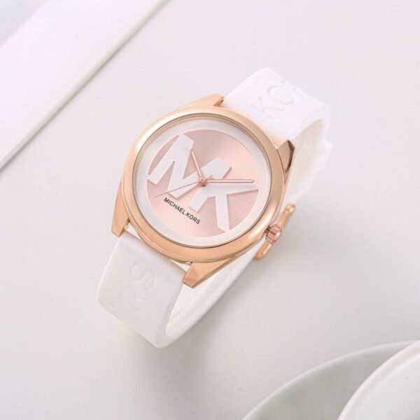 First Copy Michael Kors Runway Rose Gold White Silicone Women’s Analog Watch