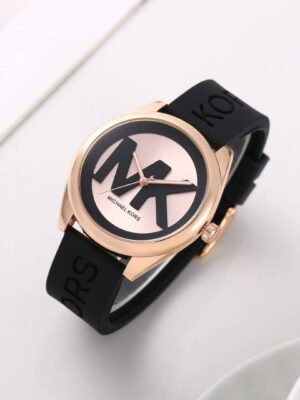 First Copy Michael Kors Runway Rose Gold Black Silicone Women’s Analog Watch