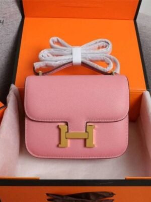 First Copy Hermes Constance Style Pink Mini Sling Bag With Gold H Lock And Premium Finish