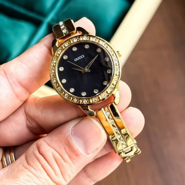 First Copy Gucci Diamond Bezel Gold Black Dial Women’s Analog Watch