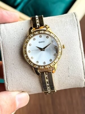 First Copy Gucci Diamond Bezel Gold White Dial Women’s Analog Watch