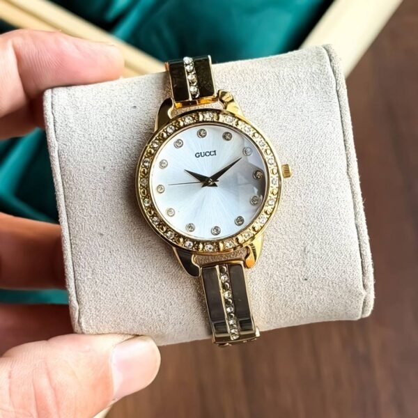 First Copy Gucci Diamond Bezel Gold White Dial Women’s Analog Watch