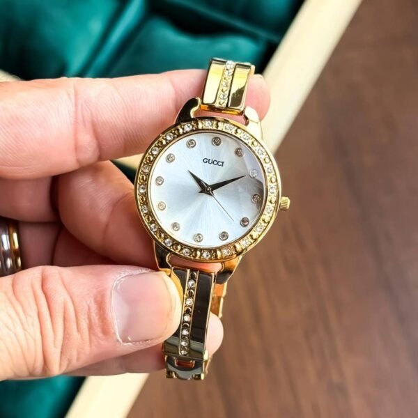 First Copy Gucci Diamond Bezel Gold White Dial Women’s Analog Watch