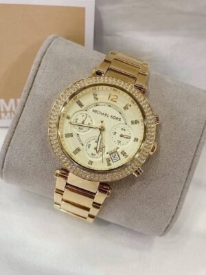 First Copy Michael Kors Parker Gold Crystal Bezel Women’s Analog Watch