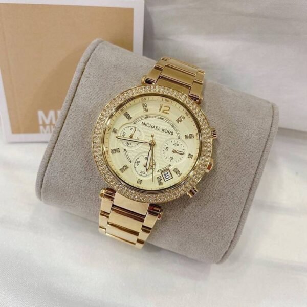 First Copy Michael Kors Parker Gold Crystal Bezel Women’s Analog Watch