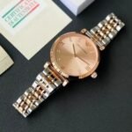 First Copy Emporio Armani Silver Rose Gold Champagne Dial Diamond Marker Women’s Analog Watch